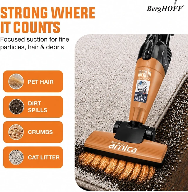 Alt view image 5 of 7 - BergHOFF Merlin All-in-One Corded Stick Vacuum,Detachable Handheld,Orange