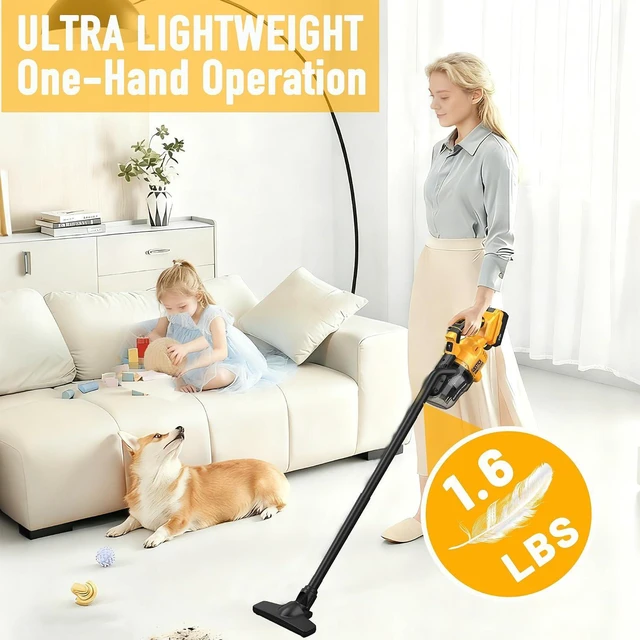 Alt view image 2 of 7 - Cordless Vacuum Cleaner Compatible with Dewalt 20V Battery (No Battery), 50kPa 125AW Strong Suction | 5 HEPA Filters | 4-in-1 Nozzle | 65CFM Brushless Handheld Vacuum for Home, Car, Pet (Tool Only)
