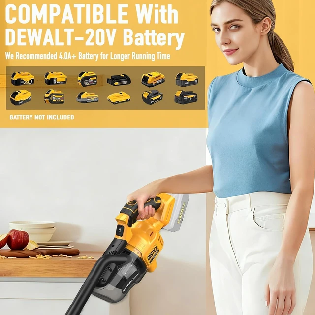 Alt view image 3 of 7 - Cordless Vacuum Cleaner Compatible with Dewalt 20V Battery (No Battery), 50kPa 125AW Strong Suction | 5 HEPA Filters | 4-in-1 Nozzle | 65CFM Brushless Handheld Vacuum for Home, Car, Pet (Tool Only)