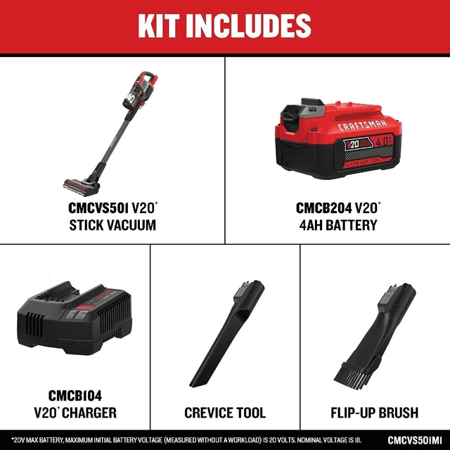Alt view image 2 of 7 - CRAFTSMAN V20 Stick Vacuum Cordless Rechargeable,3 Speed, Lightweight, Powerful Suction, Brushless, Extended Runtime, Battery and Charger Included (CMCVS501M1)