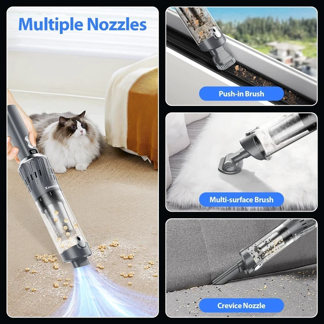 Alt view image 4 of 7 - Handheld Vacuum Cordless 25000Pa Car Vacuum 3-in-1 Handheld Vacuum, Includes Smart Display and Charging Base Hand Vac Cordless Rechargeable One-Touch Empty for Home/Pet/Car (Silver)