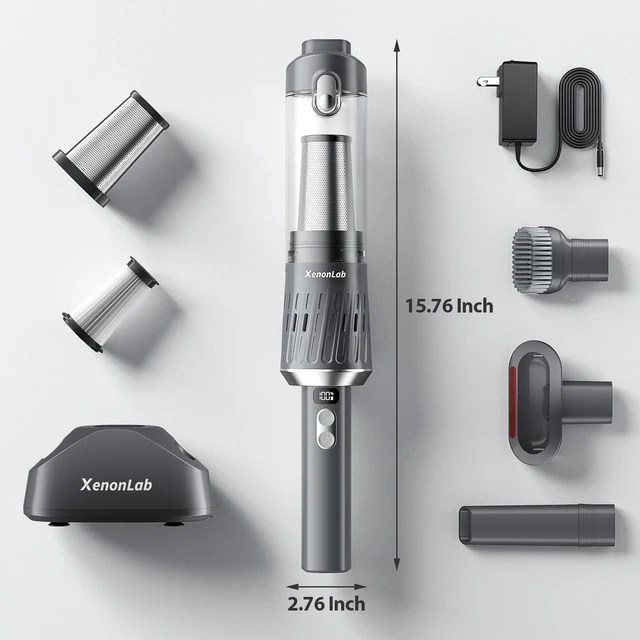 Alt view image 7 of 7 - Handheld Vacuum Cordless 25000Pa Car Vacuum 3-in-1 Handheld Vacuum, Includes Smart Display and Charging Base Hand Vac Cordless Rechargeable One-Touch Empty for Home/Pet/Car (Silver)