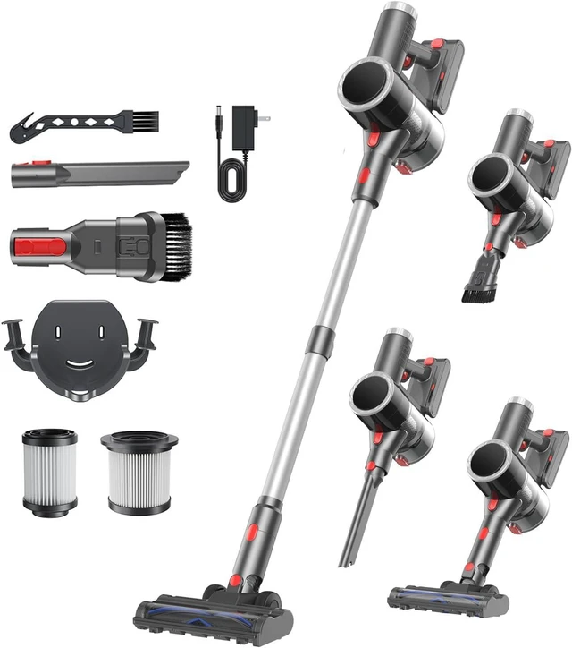 Main image of Cordless Vacuum Cleaner for Home, 6-in-1 Stick Vacuum Cordless Rechargeable with LED Display & Green Floor Lights, Lightweight Vacuum Cleaners for Home Pet Hair Hardwood Carpet - Silver