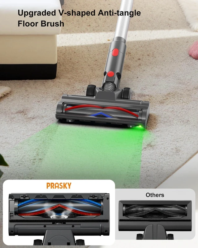 Alt view image 5 of 7 - Cordless Vacuum Cleaner for Home, 6-in-1 Stick Vacuum Cordless Rechargeable with LED Display & Green Floor Lights, Lightweight Vacuum Cleaners for Home Pet Hair Hardwood Carpet - Silver