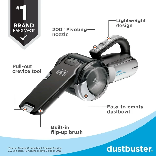 Alt view image 3 of 7 - BLACK+DECKER dust buster PIVOT VAC Handheld Vacuum Cordless, Car Vacuum Portable Rechargeable, Extendible Crevice Tool and 200 Degree Pivoting Nozzle, Strong Suction, Lightweight (BDH2000PL)