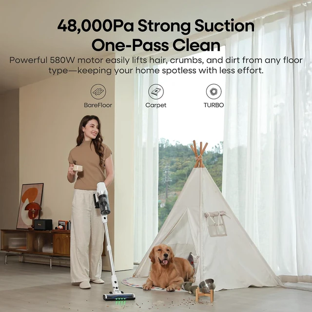 Alt view image 2 of 7 - ElecKeys 580W 48kPa Cordless Stick Vacuum Cleaners for Home with 65Mins