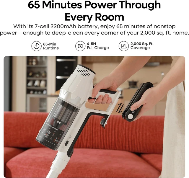 Alt view image 3 of 7 - ElecKeys 580W 48kPa Cordless Stick Vacuum Cleaners for Home with 65Mins