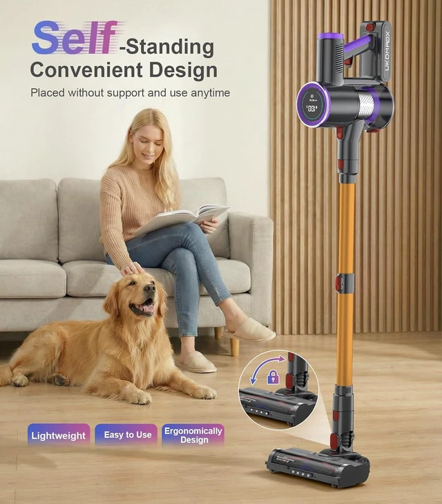 Alt view image 7 of 7 - Cordless Vacuum Cleaner, 550W 50KPa 45Mins Vacuum Cleaners for Home, Self-Standing Stick Vacuum with Anti-Tangle Brush & LED Display for Hardwood Floors, Carpet, Pet Hair, Car