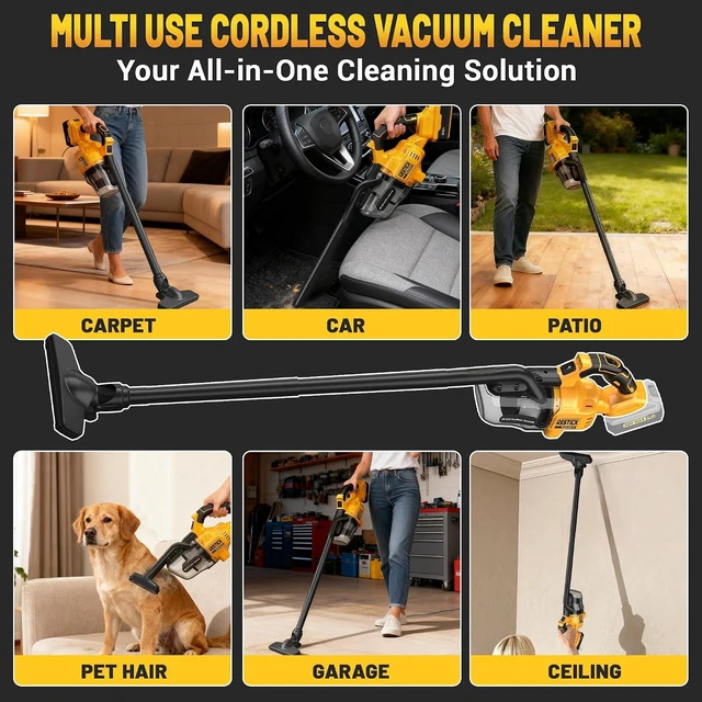 Alt view image 7 of 7 - Cordless Vacuum Cleaner Compatible with Dewalt 20V Battery (No Battery), 50kPa 125AW Strong Suction | 5 HEPA Filters | 4-in-1 Nozzle | 65CFM Brushless Handheld Vacuum for Home, Car, Pet (Tool Only)