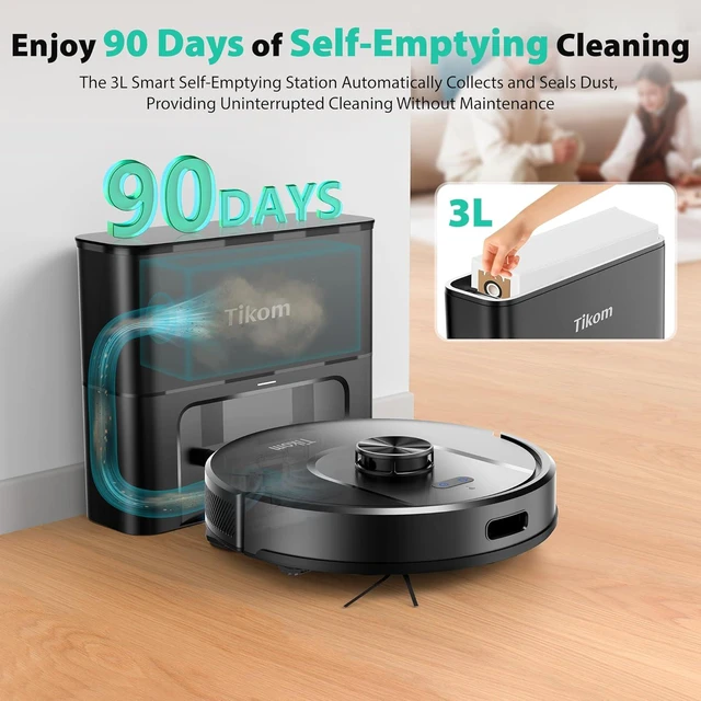 Alt view image 2 of 7 - Tikom Robot Vacuum and Mop, Robotic Vacuum Cleaner with Self-Emptying Base