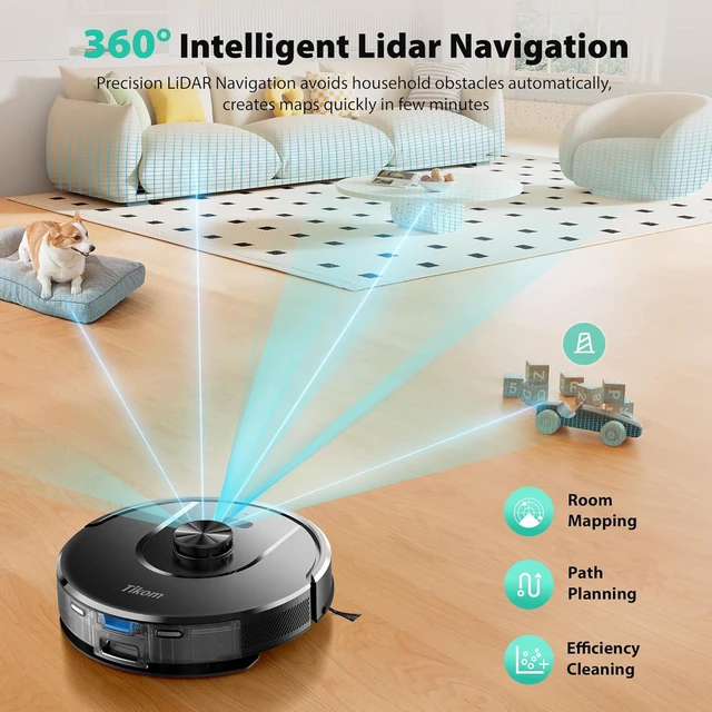 Alt view image 4 of 7 - Tikom Robot Vacuum and Mop, Robotic Vacuum Cleaner with Self-Emptying Base