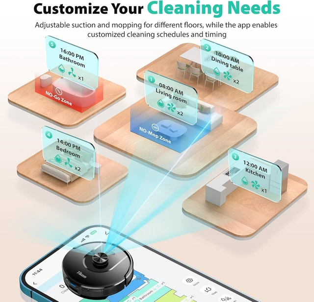 Alt view image 5 of 7 - Tikom Robot Vacuum and Mop, Robotic Vacuum Cleaner with Self-Emptying Base