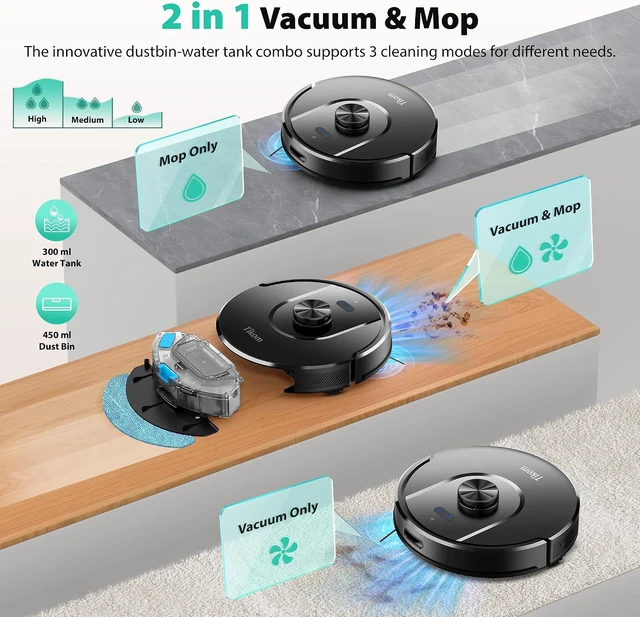 Alt view image 6 of 7 - Tikom Robot Vacuum and Mop, Robotic Vacuum Cleaner with Self-Emptying Base