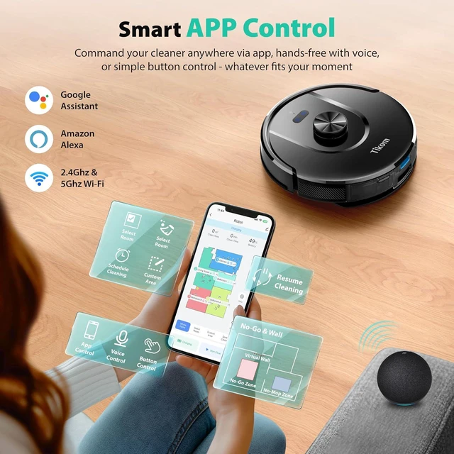 Alt view image 7 of 7 - Tikom Robot Vacuum and Mop, Robotic Vacuum Cleaner with Self-Emptying Base