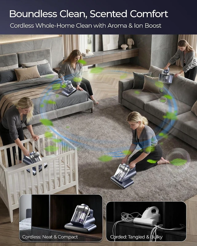 Alt view image 6 of 7 - Teant Cordless Bed Mattress Vacuum, 18kPa Suction & LED Display, Model MV01