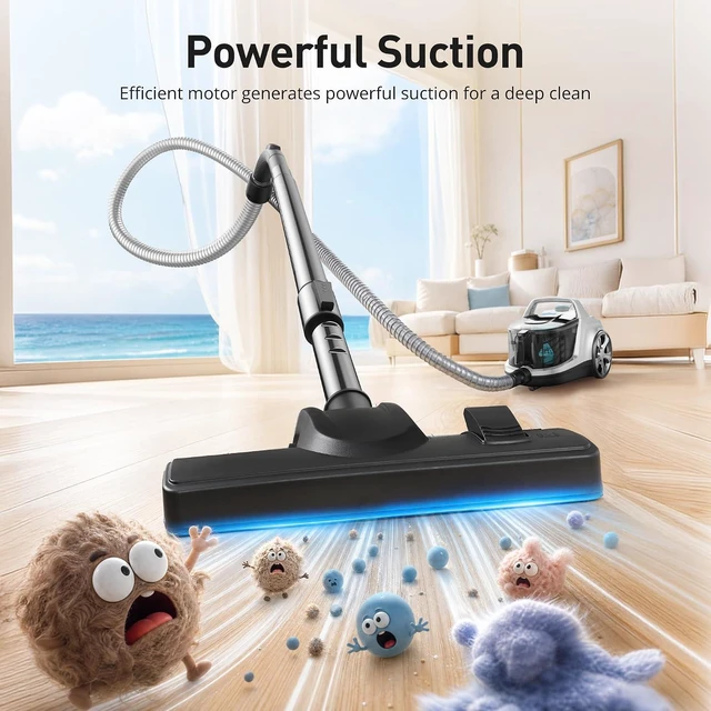 Alt view image 2 of 6 - Canister Vacuum Cleaner, 1600W 40Kpa Bagless HEPA Vacuum