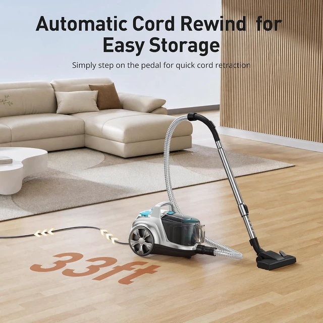 Alt view image 5 of 6 - Canister Vacuum Cleaner, 1600W 40Kpa Bagless HEPA Vacuum
