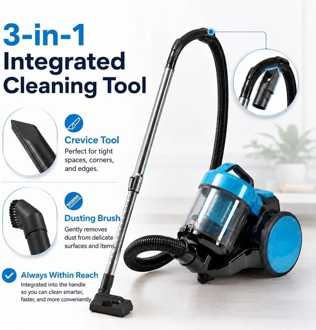Alt view image 5 of 7 - Simple Deluxe Household Portable 16.4Ft Vacuum Cleaner, 16Kpa Bagless Canister Cleaner, Lightweight Powerful Vacuum for Carpets and Hard Floors, with Washable HEPA Filter, Blue