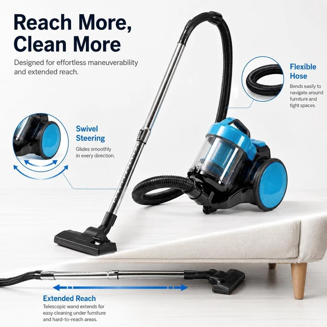 Alt view image 6 of 7 - Simple Deluxe Household Portable 16.4Ft Vacuum Cleaner, 16Kpa Bagless Canister Cleaner, Lightweight Powerful Vacuum for Carpets and Hard Floors, with Washable HEPA Filter, Blue