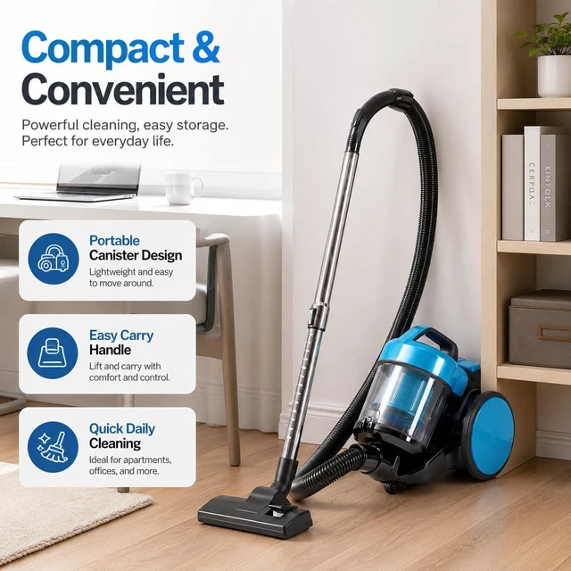 Alt view image 7 of 7 - Simple Deluxe Household Portable 16.4Ft Vacuum Cleaner, 16Kpa Bagless Canister Cleaner, Lightweight Powerful Vacuum for Carpets and Hard Floors, with Washable HEPA Filter, Blue