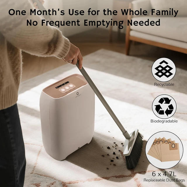 Alt view image 3 of 7 - AIRTHEREAL T1 Plus Touchless Vacuum, 6-Pack Dust Bags, 20Kpa, 3 Modes