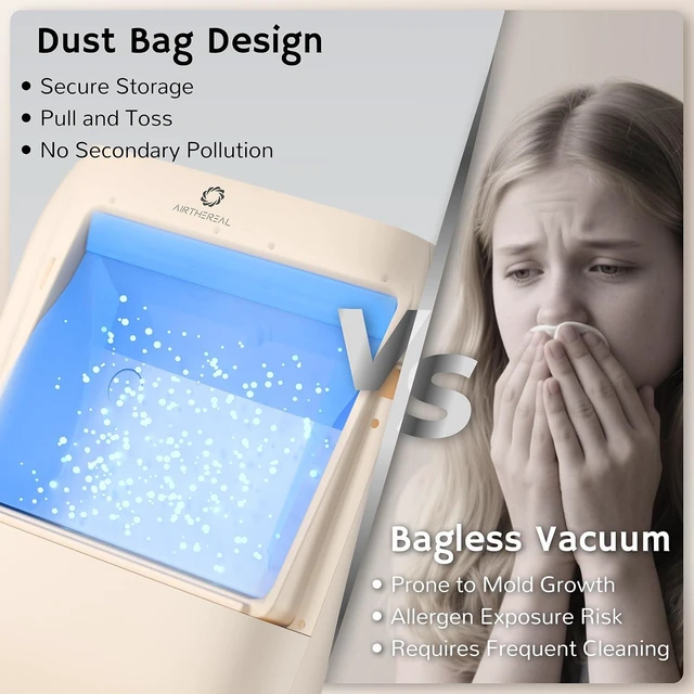 Alt view image 4 of 7 - AIRTHEREAL T1 Plus Touchless Vacuum, 6-Pack Dust Bags, 20Kpa, 3 Modes