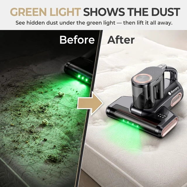 Alt view image 4 of 7 - Amzany Cordless Mattress Vacuum Cleaner, 18Kpa Bed Vacuum with 253.7nm UV-C Light & Ultrasonic, 52800 BPM Tapping, 3-Stage HEPA, Green Light Dust Detection for Bed Sofa Couch Crib Pet Hair