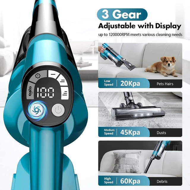 Alt view image 4 of 7 - 700W Cordless Vacuum Cleaners for Home with 2*Battery 8000mAh,Brushless Rechargeable Stick Vacuum with 3 Mode, 6 in 1 Portable Handheld Cordless Vacuum for Pet Hair/Hardwood Floor/Dorm