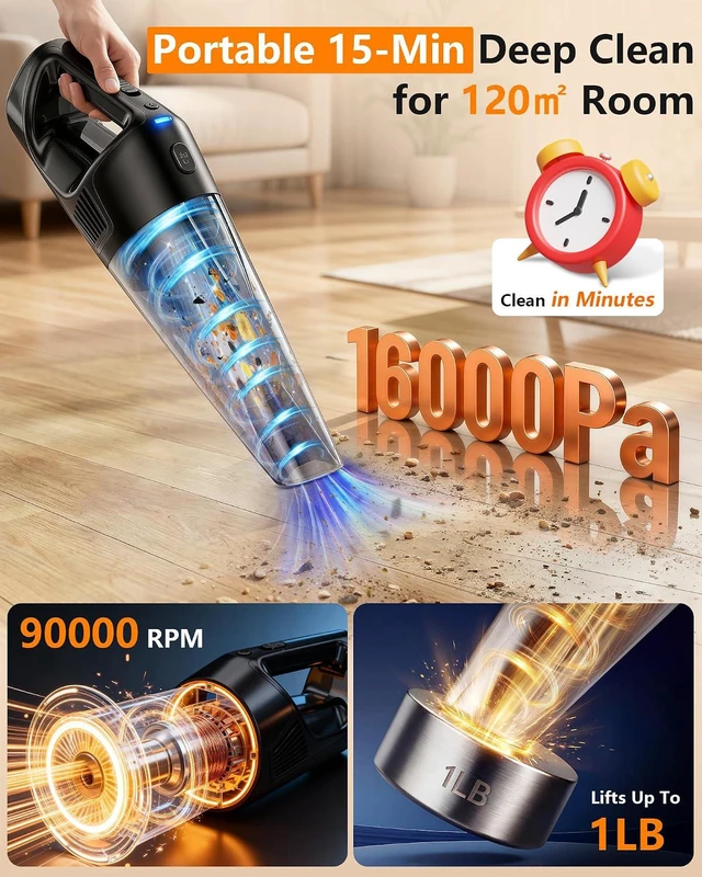 Alt view image 2 of 7 - 15-Min Fast Cleaning 120 Room Handheld Vacuum Cordless: 18-36 Mins Runtime