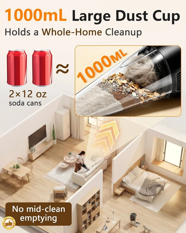 Alt view image 5 of 7 - 15-Min Fast Cleaning 120 Room Handheld Vacuum Cordless: 18-36 Mins Runtime