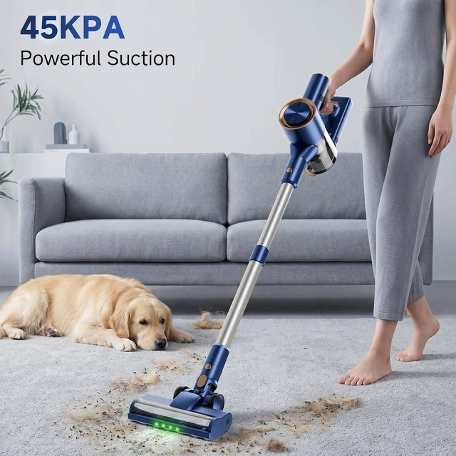 Alt view image 2 of 7 - Cordless Stick Vacuum Cleaner - 45KPA Powerful Suction Vacuum with 45 Min Runtime, Detachable Battery, Anti-Tangle & 1.5L Dust Cup, 8 in 1 Vacuum Cleaner for Pet Hair, Carpet, HardFloor, Blue