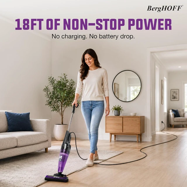 Alt view image 3 of 7 - BergHOFF Merlin All-in-One Corded Stick Vacuum,Detachable Handheld,Purple