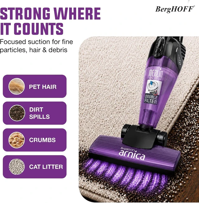 Alt view image 5 of 7 - BergHOFF Merlin All-in-One Corded Stick Vacuum,Detachable Handheld,Purple