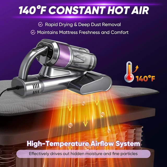 Alt view image 5 of 7 - Saker Mattress Vacuum Cleaner, Handheld Bed Vacuum Cleaner with 16KPa Suction UVC Light, 140°F Heated Air, HEPA Filter, Aroma Function, 16.4FT Cord for Cleaning Bed, Sofa, and Couch