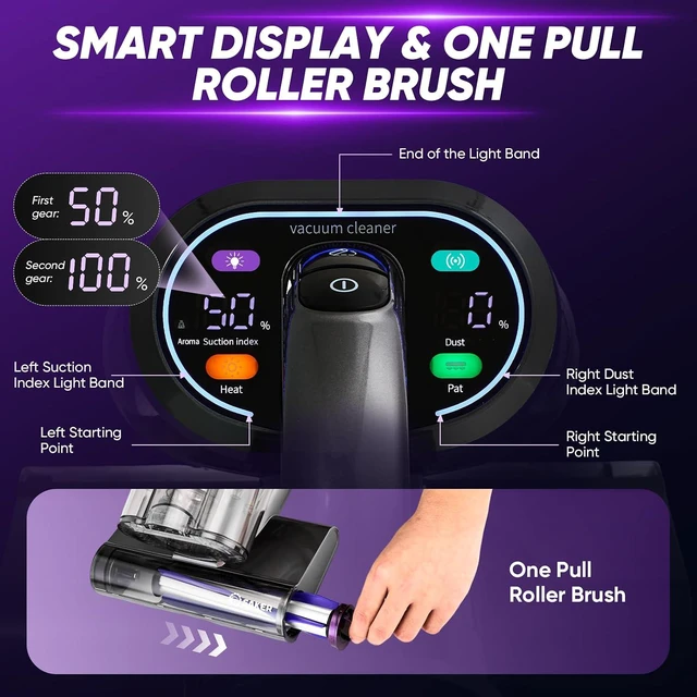 Alt view image 6 of 7 - Saker Mattress Vacuum Cleaner, Handheld Bed Vacuum Cleaner with 16KPa Suction UVC Light, 140°F Heated Air, HEPA Filter, Aroma Function, 16.4FT Cord for Cleaning Bed, Sofa, and Couch