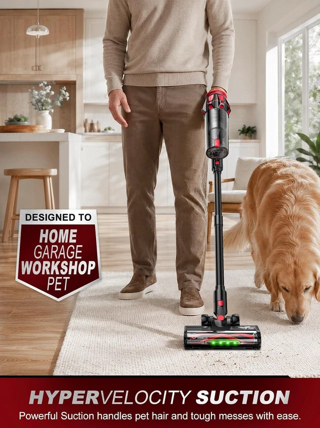 Alt view image 2 of 7 - Cordless Vacuum Cleaner for Milwaukee Battery, 45KPA 400W Self-Standing Stick Vacuum with Green Dust Light, Anti-Tangle Brush Lightweight Vacuum for Home, Garage, Workshop, Pet(Battery Not Included)