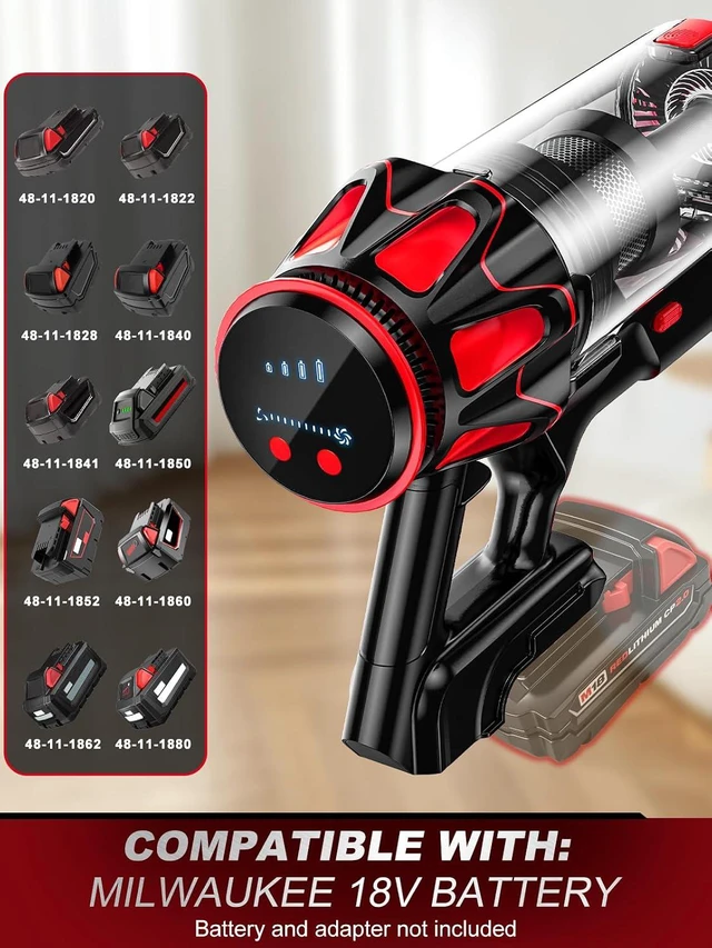 Alt view image 3 of 7 - Cordless Vacuum Cleaner for Milwaukee Battery, 45KPA 400W Self-Standing Stick Vacuum with Green Dust Light, Anti-Tangle Brush Lightweight Vacuum for Home, Garage, Workshop, Pet(Battery Not Included)