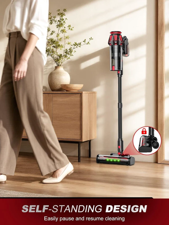 Alt view image 4 of 7 - Cordless Vacuum Cleaner for Milwaukee Battery, 45KPA 400W Self-Standing Stick Vacuum with Green Dust Light, Anti-Tangle Brush Lightweight Vacuum for Home, Garage, Workshop, Pet(Battery Not Included)