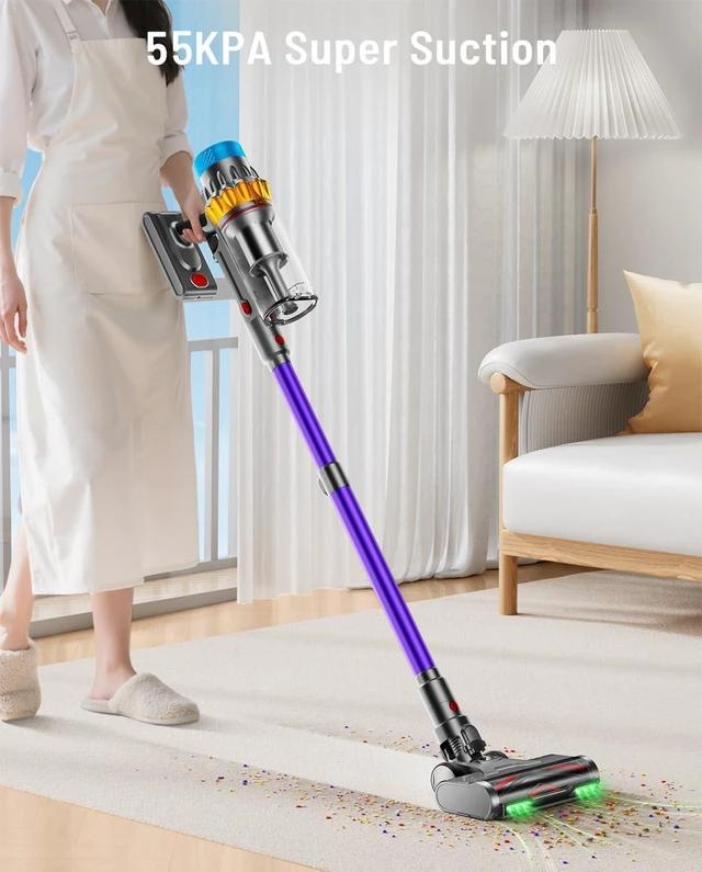 Alt view image 3 of 7 - Cordless Vacuum Cleaner, 650W 55KPA 75Min Powerful Vacuum Cleaners for Home, Self-Standing Stick Vacuum Cordless Rechargeable/ Anti-Tangle/OLED Screen/1.8L Cup for Home Pet Hair/Carpet/Hardwood Floor