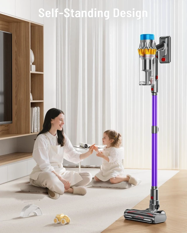 Alt view image 4 of 7 - Cordless Vacuum Cleaner, 650W 55KPA 75Min Powerful Vacuum Cleaners for Home, Self-Standing Stick Vacuum Cordless Rechargeable/ Anti-Tangle/OLED Screen/1.8L Cup for Home Pet Hair/Carpet/Hardwood Floor