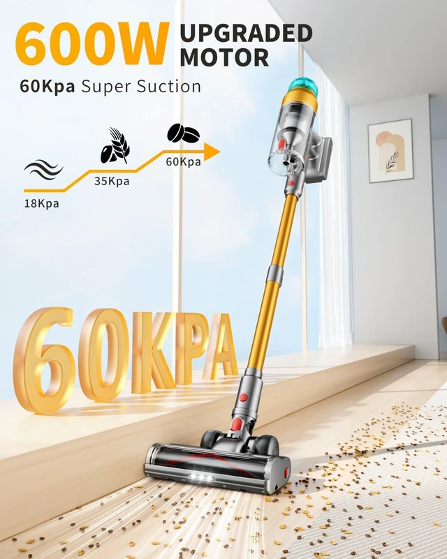 Alt view image 2 of 7 - MBYULO Cordless Vacuum Cleaner for Home 600W 60Kpa Upgraded Powerful Stick Vacuum Up to 75Mins, Anti-Tangle & Wall Mount Charging, 8 in 1 Lightweight Vacuum Cleaners for Home/Pet Hair/Carpets/Floors