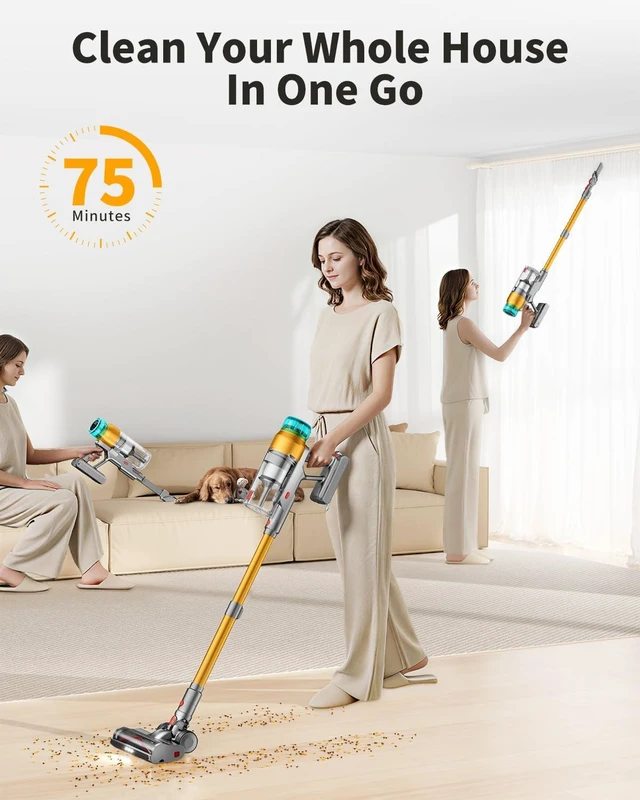 Alt view image 3 of 7 - MBYULO Cordless Vacuum Cleaner for Home 600W 60Kpa Upgraded Powerful Stick Vacuum Up to 75Mins, Anti-Tangle & Wall Mount Charging, 8 in 1 Lightweight Vacuum Cleaners for Home/Pet Hair/Carpets/Floors