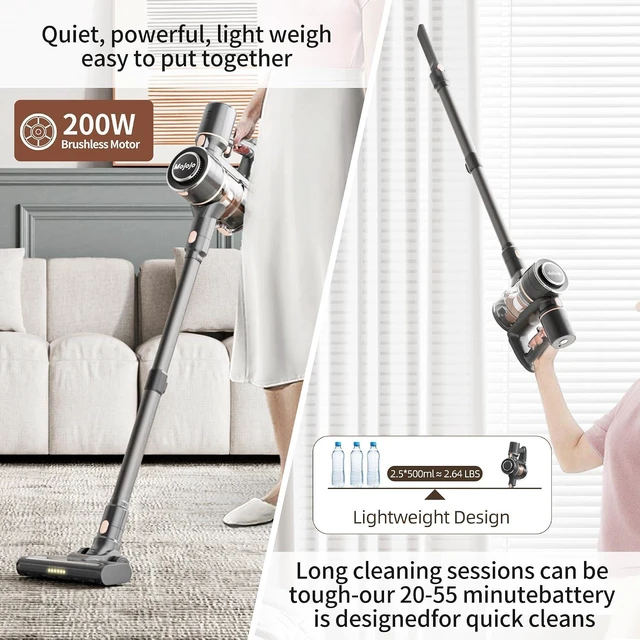 Alt view image 2 of 7 - Mojojo Cordless Stick Vacuum Cleaner, 23KPa Handheld Rechargeable Battery Lightweight Small Silver Gray Electirc Broom, 55Mins Runtime for Home Hard Floor Carpet Pet Hair Cleaning