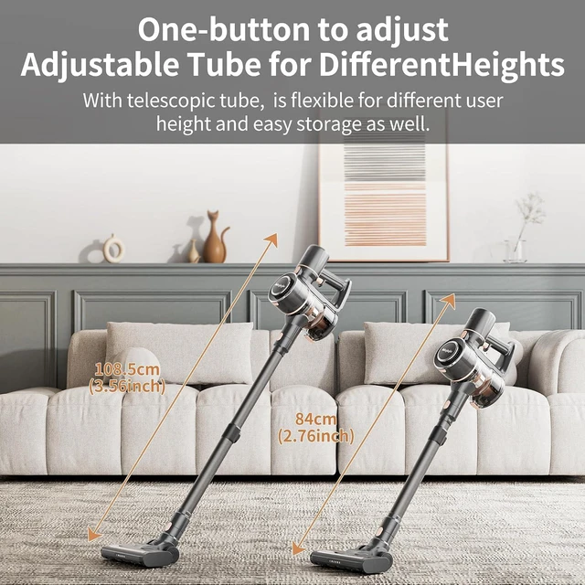 Alt view image 3 of 7 - Mojojo Cordless Stick Vacuum Cleaner, 23KPa Handheld Rechargeable Battery Lightweight Small Silver Gray Electirc Broom, 55Mins Runtime for Home Hard Floor Carpet Pet Hair Cleaning