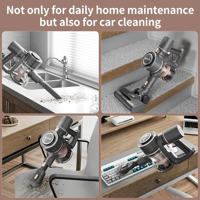 Alt view image 5 of 7 - Mojojo Cordless Stick Vacuum Cleaner, 23KPa Handheld Rechargeable Battery Lightweight Small Silver Gray Electirc Broom, 55Mins Runtime for Home Hard Floor Carpet Pet Hair Cleaning