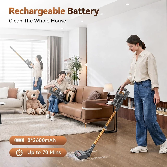 Alt view image 3 of 7 - TechRise Cordless Vacuum Cleaner 650W 55KPa 70-Mins with LED Headlight