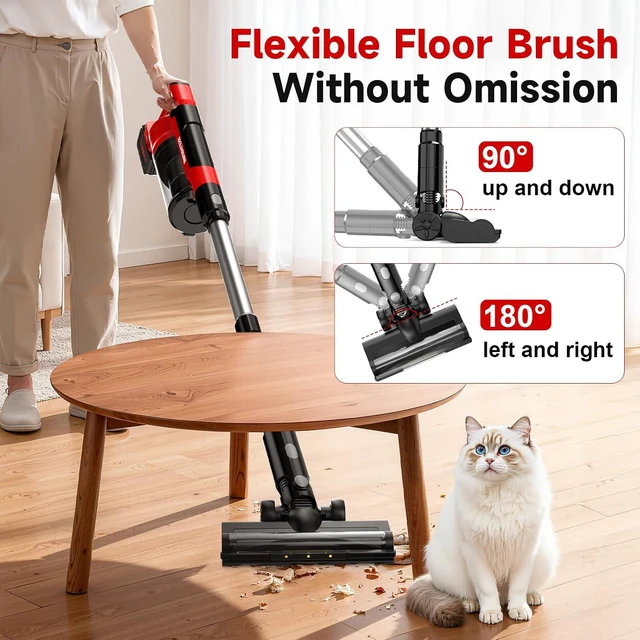 Alt view image 7 of 7 - 60kPa Cordless Vacuum Cleaner, 8000mAh Brushless Pet Vacuum, 6 in 1 Lightweight Stick Vacuum with 2L Dust Cup, 3 Suction Modes, 700W Portable Handheld Cordless Vacuum for Pet Hair/Hardwood Floor/Dorm