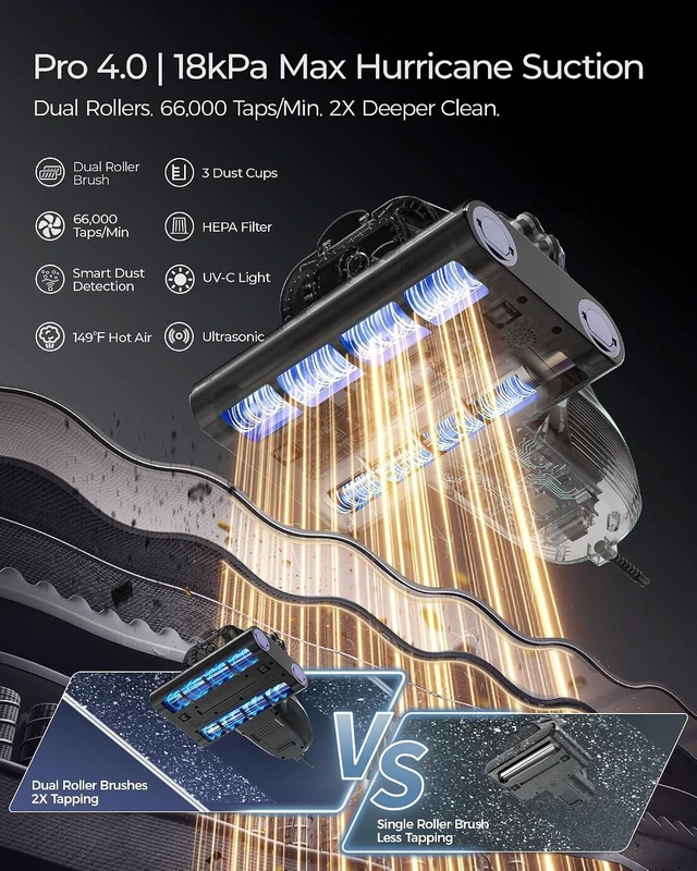 Alt view image 2 of 7 - Mayking Mattress Vacuum Cleaner with 2 Rollers, AI Dust Detection, MV04