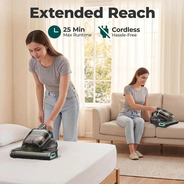 Alt view image 7 of 7 - HAUSHOF Cordless Mattress Vacuum Cleaner, 17kPa, 2 Suction Modes