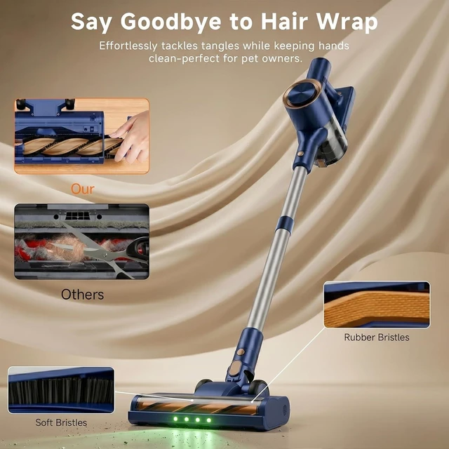 Alt view image 6 of 7 - Cordless Stick Vacuum Cleaner - 45KPA Powerful Suction Vacuum with 45 Min Runtime, Detachable Battery, Anti-Tangle & 1.5L Dust Cup, 8 in 1 Vacuum Cleaner for Pet Hair, Carpet, HardFloor, Blue